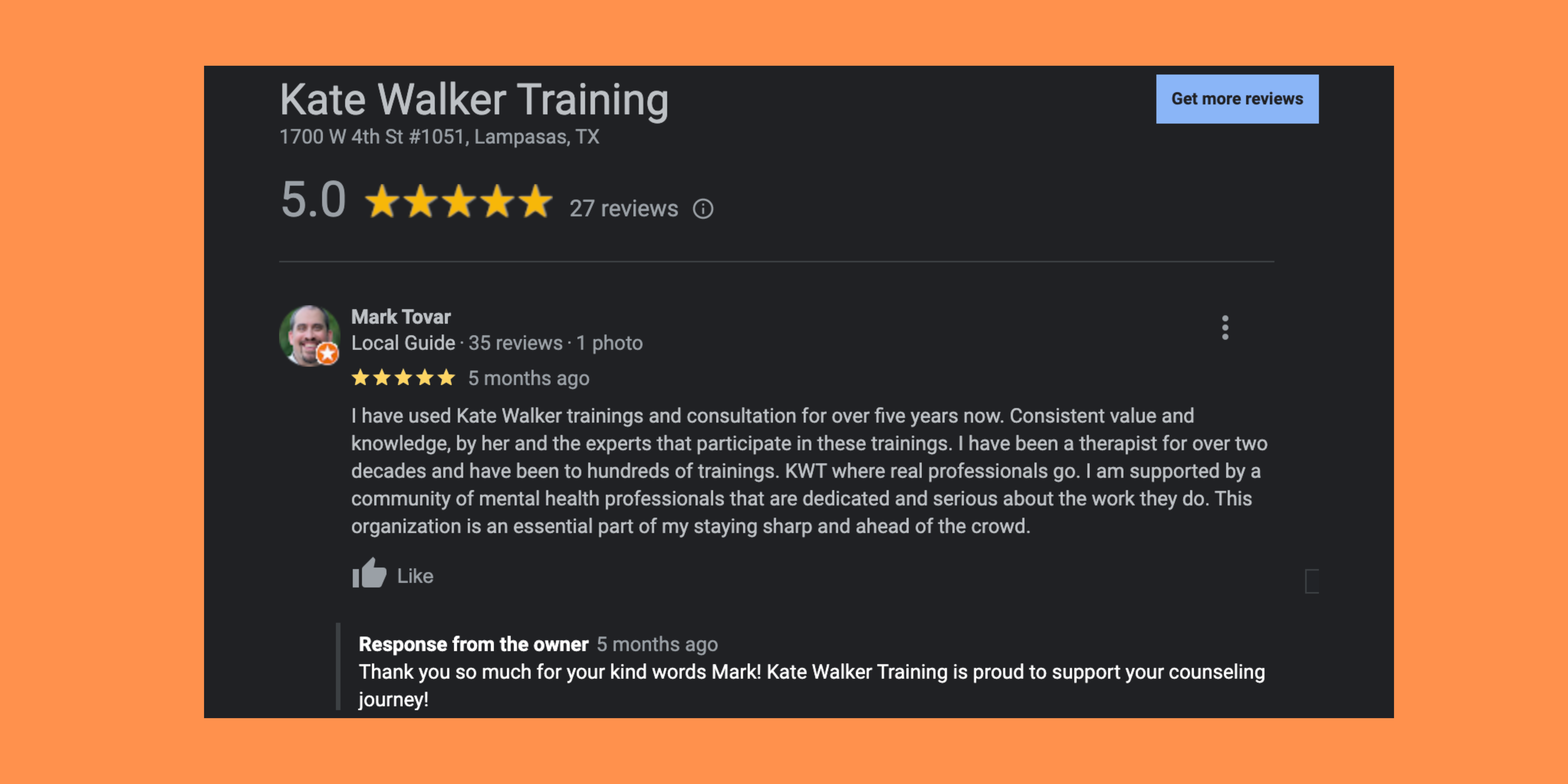 Kate Walker Training 5 star review