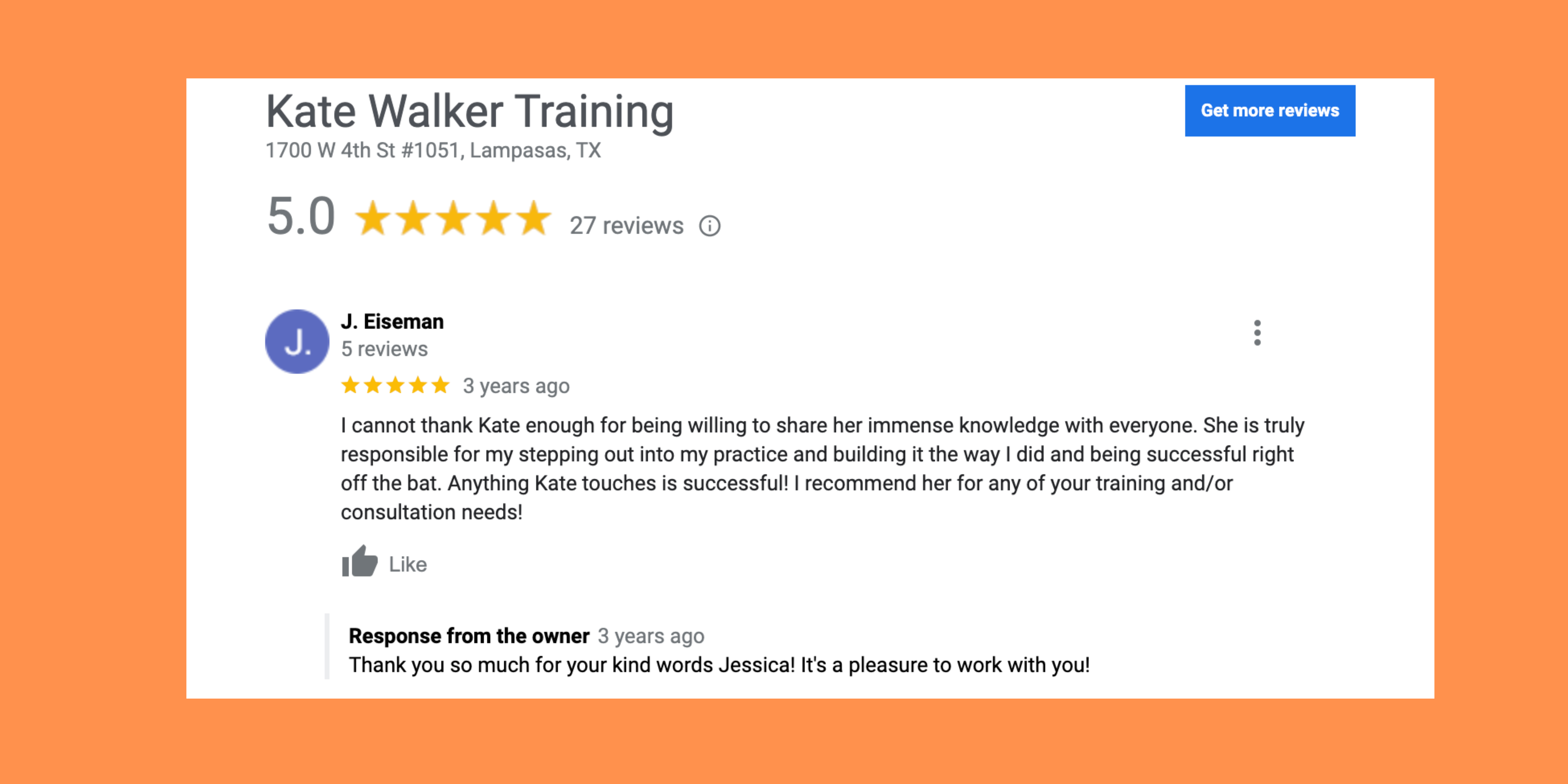 Kate Walker Training 5 Star Review